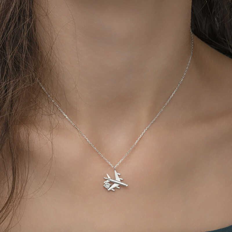 Hk Gümüş Kadın Kolye Rodyum Tek Taşlı Uçak |Gümüş Takı Hediyelik Ürünler