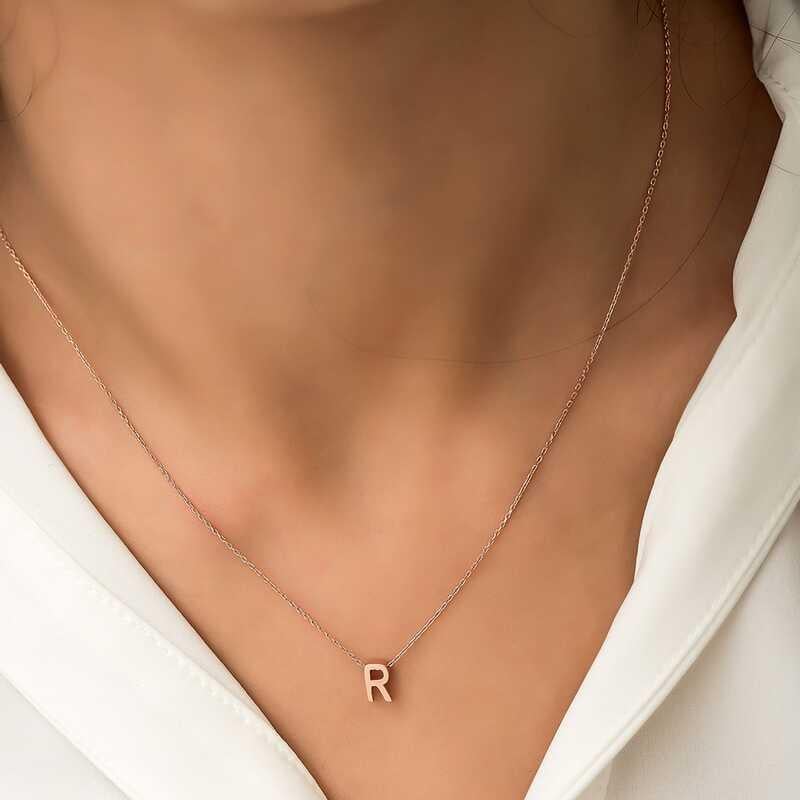 Hk Gümüş Kadın Kolye Rose 3 Boyutlu R Harf |Gümüş Takı Hediyelik Ürünler