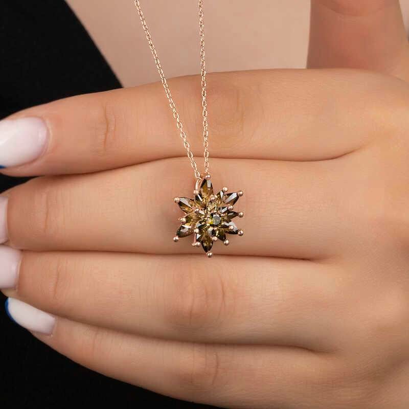 Hk Gümüş Kadın Kolye Rose 4 Katman Lotus Çiçeği |Gümüş Takı Hediyelik Ürünler