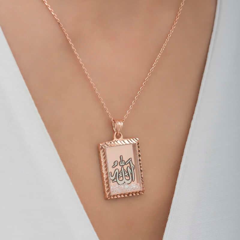 Hk Gümüş Kadın Kolye Rose Allah Yazılı |Gümüş Takı Hediyelik Ürünler