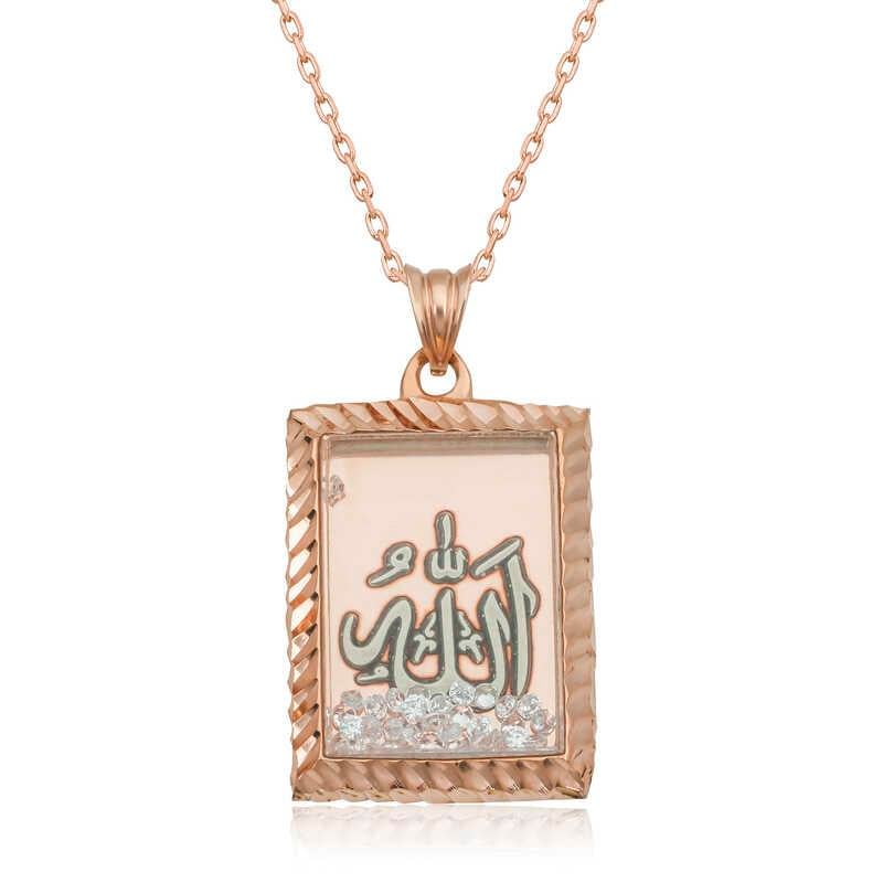 Hk Gümüş Kadın Kolye Rose Allah Yazılı |Gümüş Takı Hediyelik Ürünler