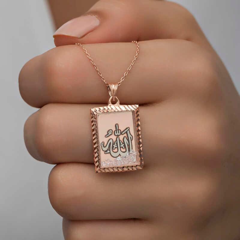 Hk Gümüş Kadın Kolye Rose Allah Yazılı |Gümüş Takı Hediyelik Ürünler