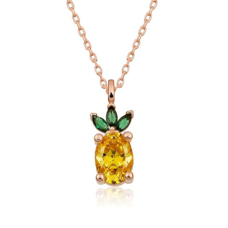 Hk ​Gümüş Kadın Kolye Rose Ananas Figür Meyve |Gümüş Takı Hediyelik Ürünler