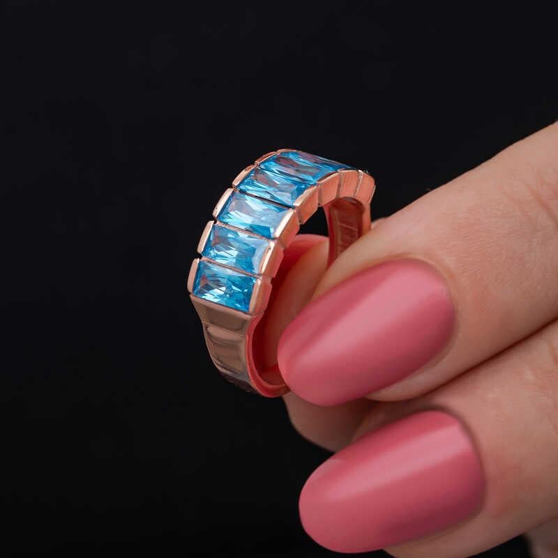 Hk Gümüş Kadın Yüzük Rose Baget Aquamarine Taşlı |Gümüş Takı Hediyelik Ürünler
