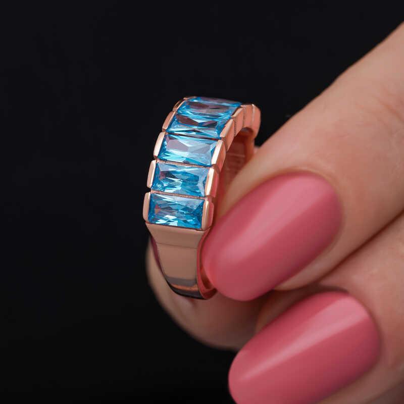 Hk Gümüş Kadın Yüzük Rose Baget Aquamarine Taşlı |Gümüş Takı Hediyelik Ürünler