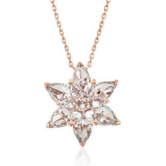 Hk Gümüş Kadın Kolye Rose Beyaz Lotus Çiçeği |Gümüş Takı Hediyelik Ürünler