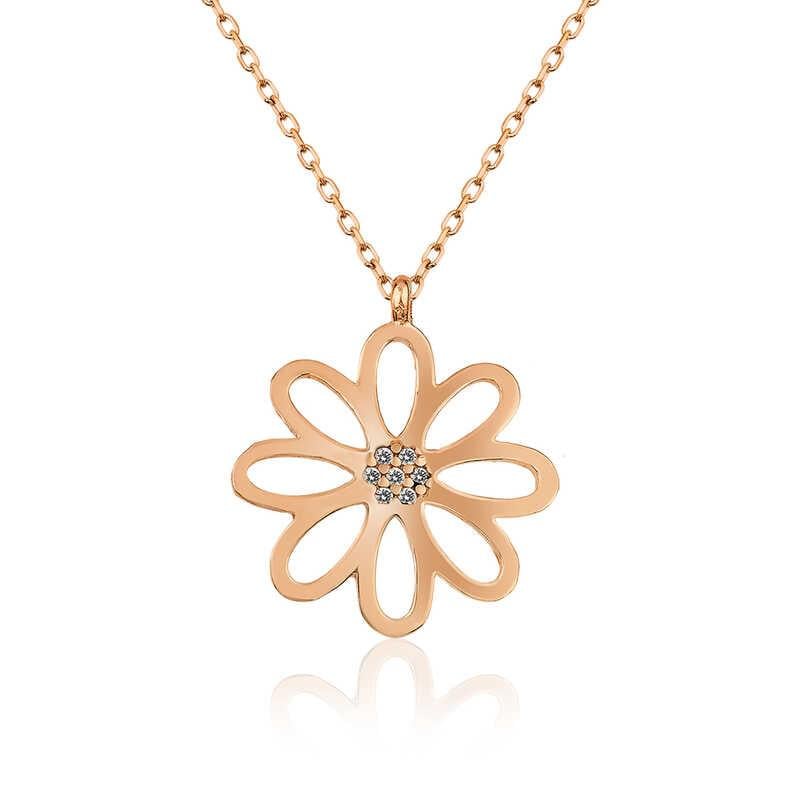 Hk Gümüş Kadın Kolye Rose Çiçek |Gümüş Takı Hediyelik Ürünler