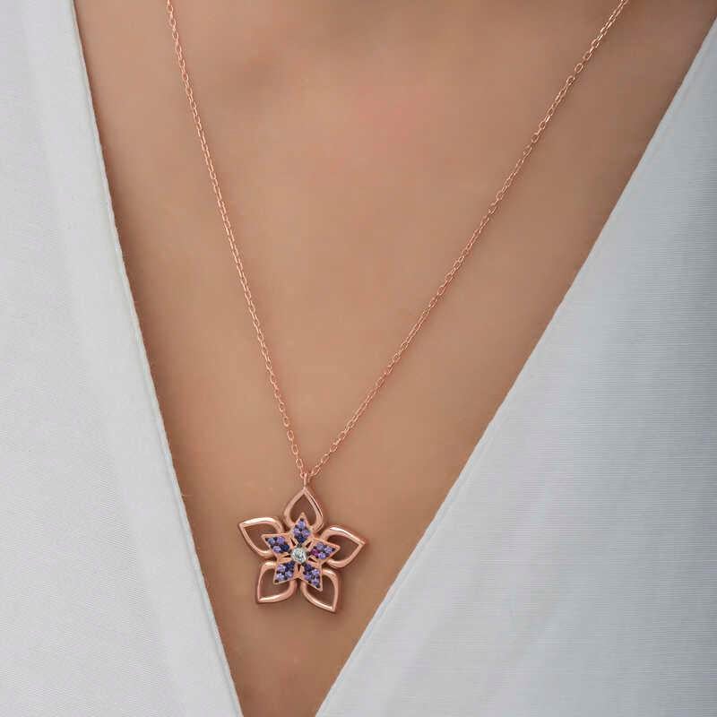 Hk ​Gümüş Kadın Kolye Rose Çiçek |Gümüş Takı Hediyelik Ürünler