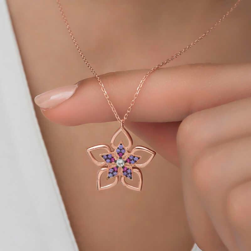 Hk ​Gümüş Kadın Kolye Rose Çiçek |Gümüş Takı Hediyelik Ürünler