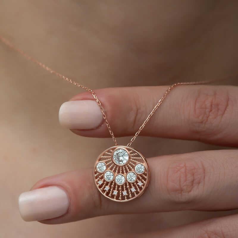 Hk Gümüş Kadın Kolye Rose Etnik Desenli Rose |Gümüş Takı Hediyelik Ürünler