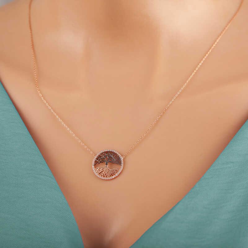 Hk Gümüş Kadın Kolye Rose Hayat Ağacı |Gümüş Takı Hediyelik Ürünler