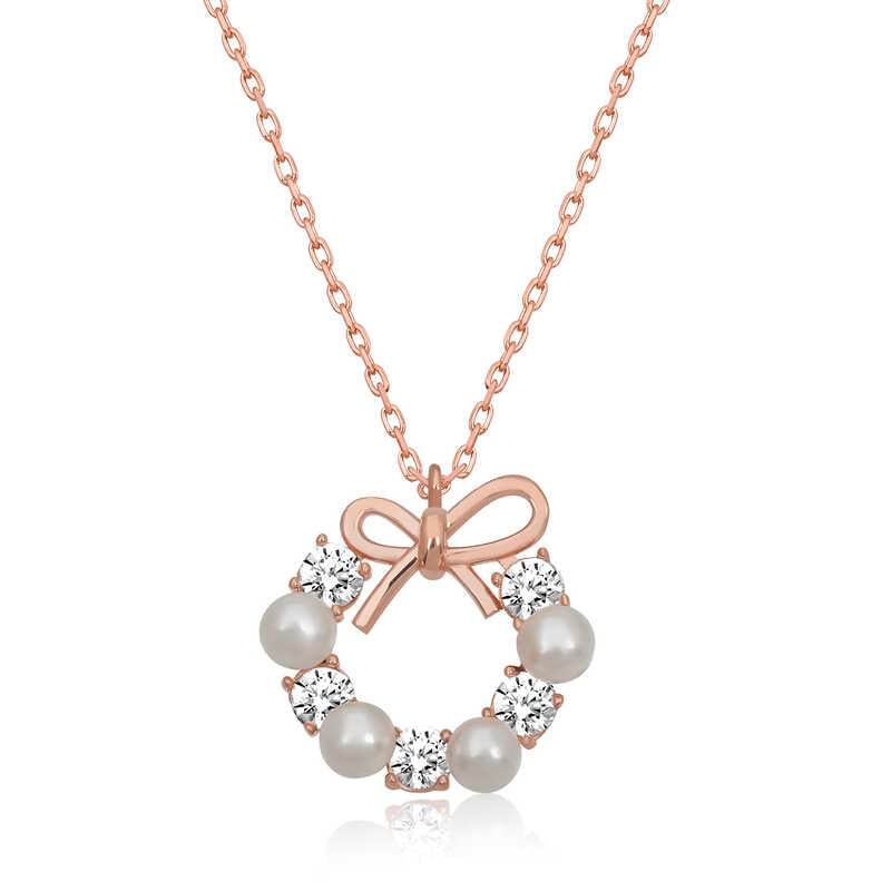 Hk Gümüş Kadın Kolye Rose İnci Kurdele |Gümüş Takı Hediyelik Ürünler