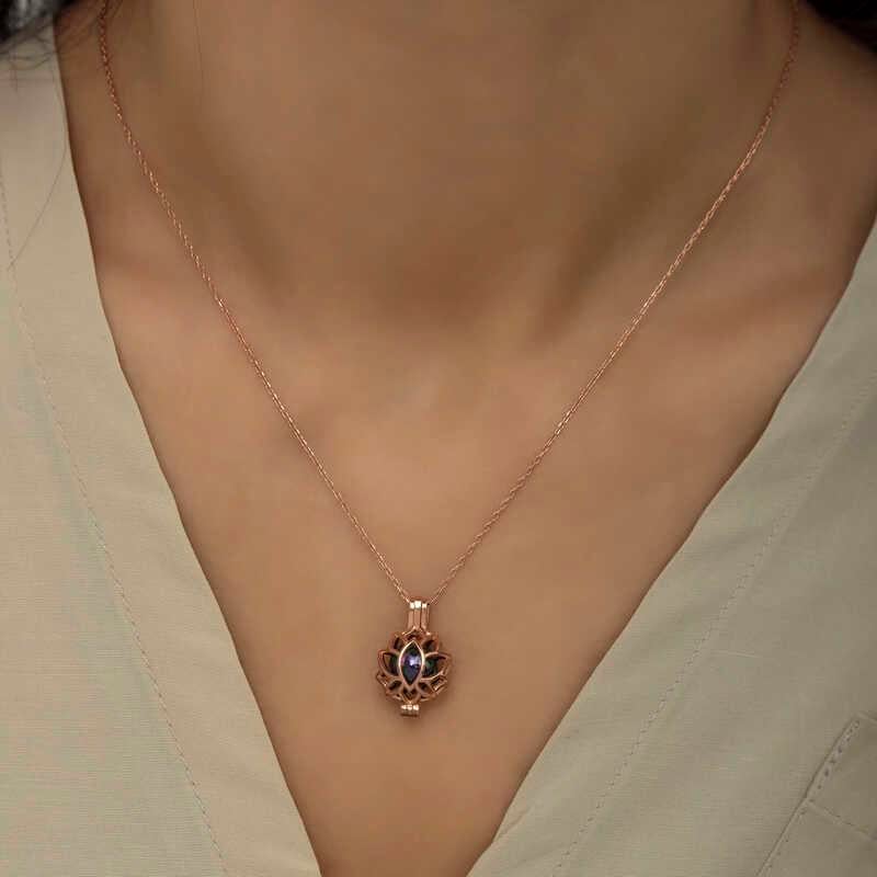 Hk Gümüş Kadın Kolye Rose Kafesli Lotus |Gümüş Takı Hediyelik Ürünler