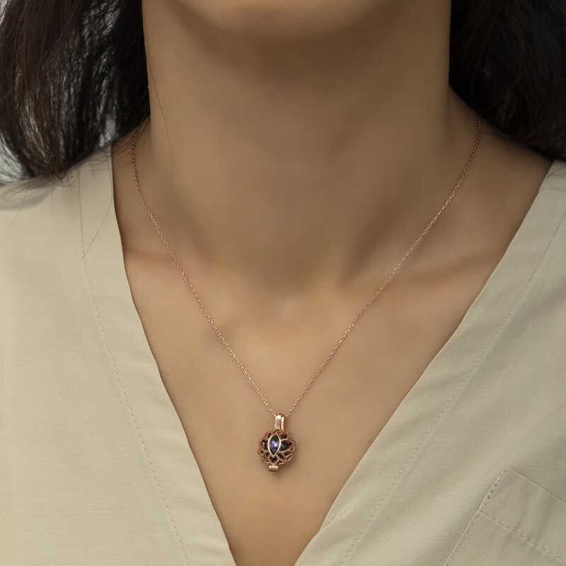 Hk Gümüş Kadın Kolye Rose Kafesli Lotus |Gümüş Takı Hediyelik Ürünler