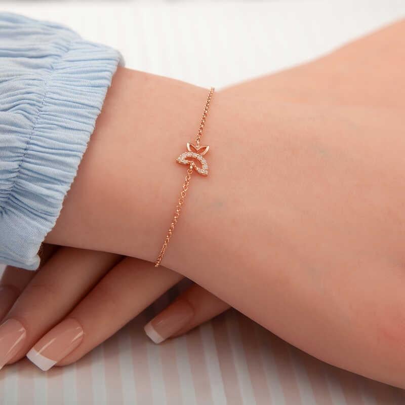 Hk ​Gümüş Kadın Bileklik Rose Kelebek |Gümüş Takı Hediyelik Ürünler