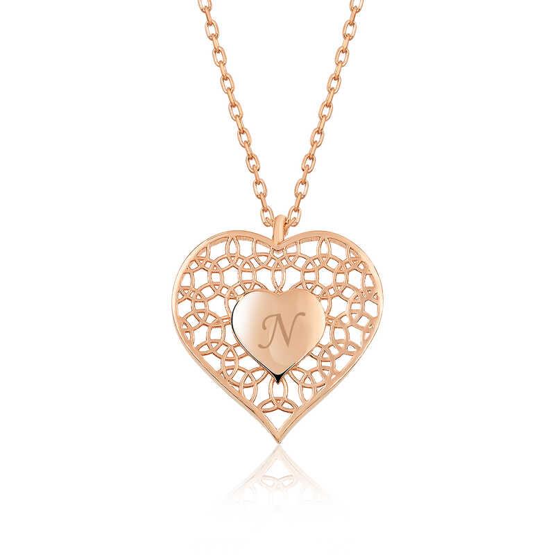 Hk ​Gümüş Kadın Kolye Rose Kişiye Özel Kalbin İçinde Kalp |Gümüş Takı Hediyelik Ürünler