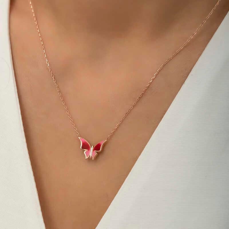 Hk Gümüş Kadın Kolye Rose Minimal Kelebek |Gümüş Takı Hediyelik Ürünler