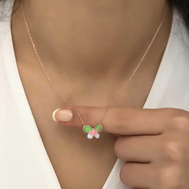 Hk Gümüş Kadın Kolye Rose Minimal Kelebek |Gümüş Takı Hediyelik Ürünler