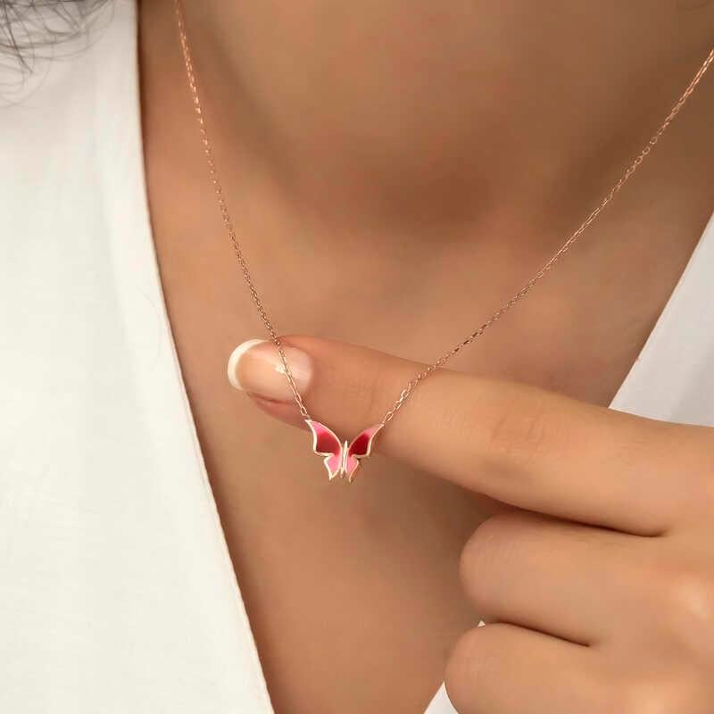 Hk Gümüş Kadın Kolye Rose Minimal Kelebek |Gümüş Takı Hediyelik Ürünler