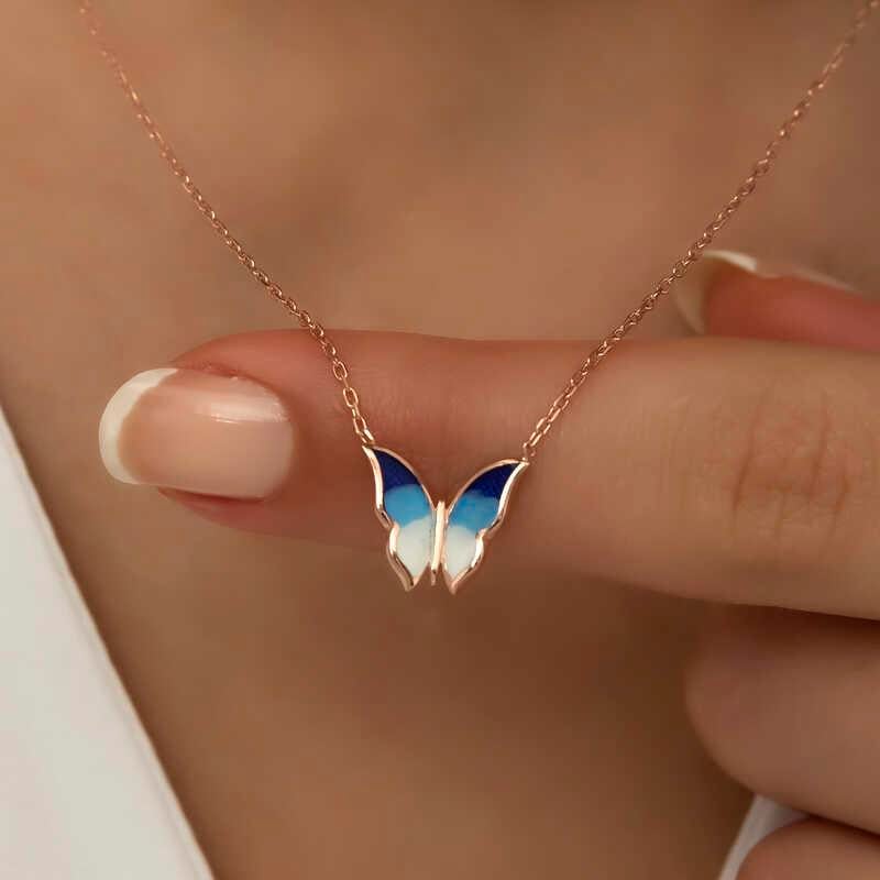 Hk Gümüş Kadın Kolye Rose Minimal Kelebek |Gümüş Takı Hediyelik Ürünler