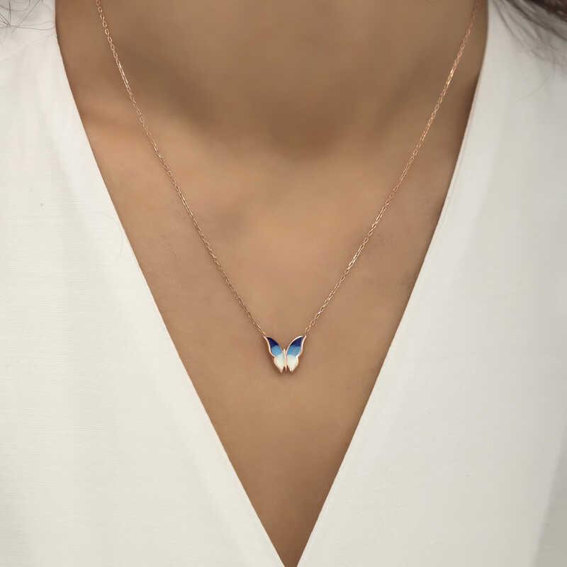 Hk Gümüş Kadın Kolye Rose Minimal Kelebek |Gümüş Takı Hediyelik Ürünler
