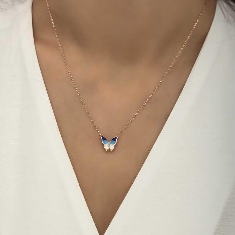 Hk Gümüş Kadın Kolye Rose Minimal Kelebek |Gümüş Takı Hediyelik Ürünler