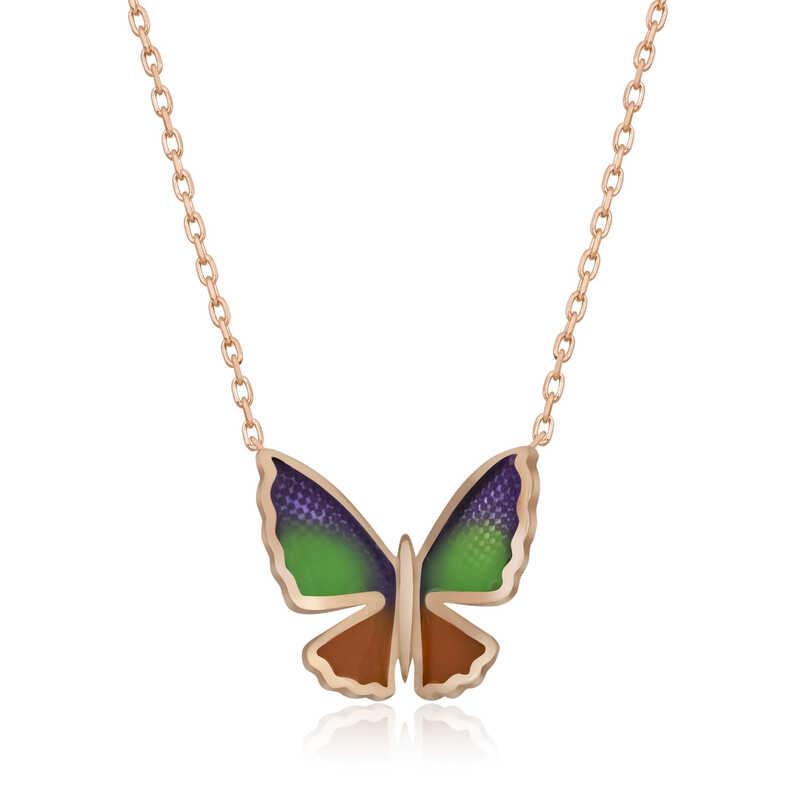 Hk Gümüş Kadın Kolye Rose Minimal Kelebek |Gümüş Takı Hediyelik Ürünler