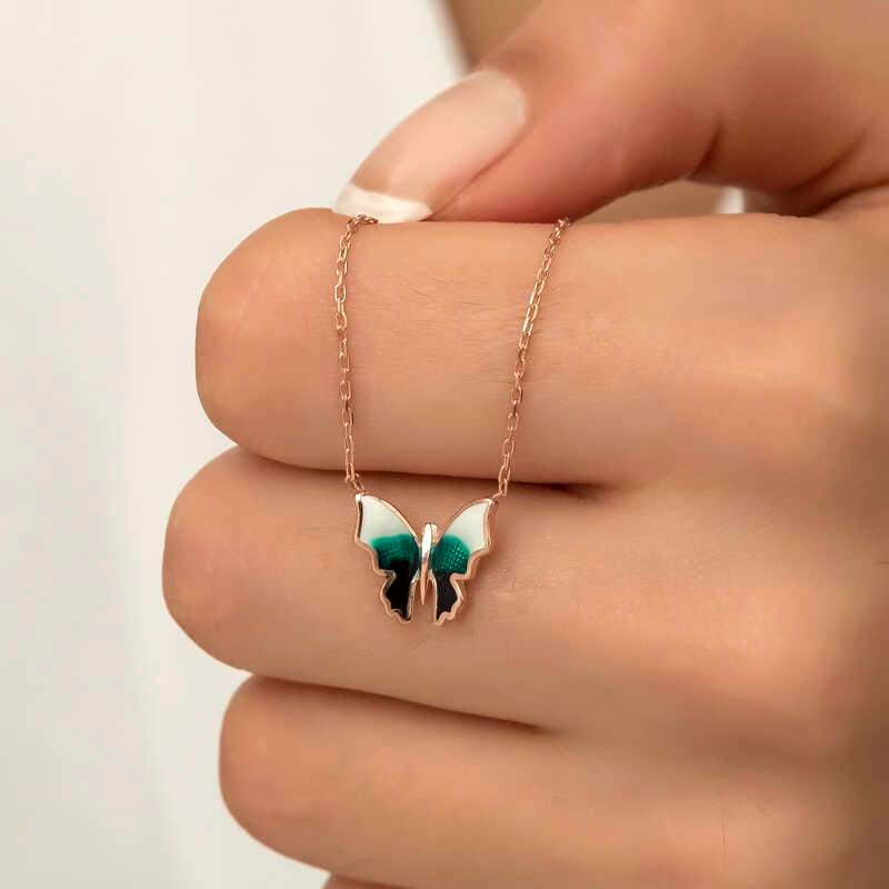 Hk Gümüş Kadın Kolye Rose Minimal Kelebek |Gümüş Takı Hediyelik Ürünler