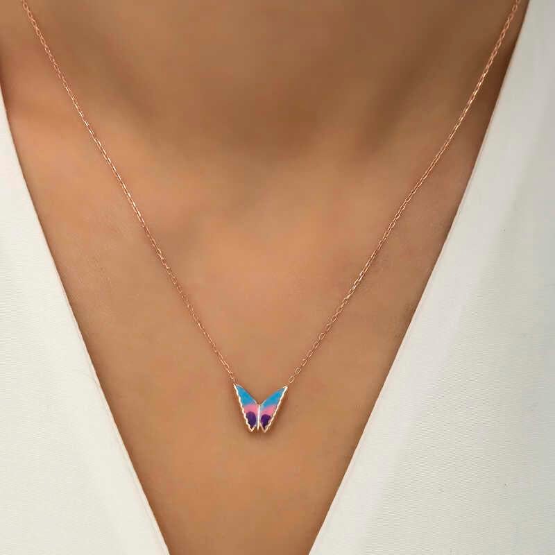 Hk Gümüş Kadın Kolye Rose Minimal Kelebek |Gümüş Takı Hediyelik Ürünler