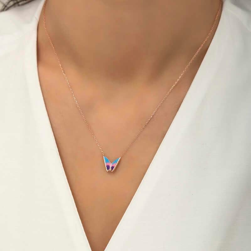 Hk Gümüş Kadın Kolye Rose Minimal Kelebek |Gümüş Takı Hediyelik Ürünler