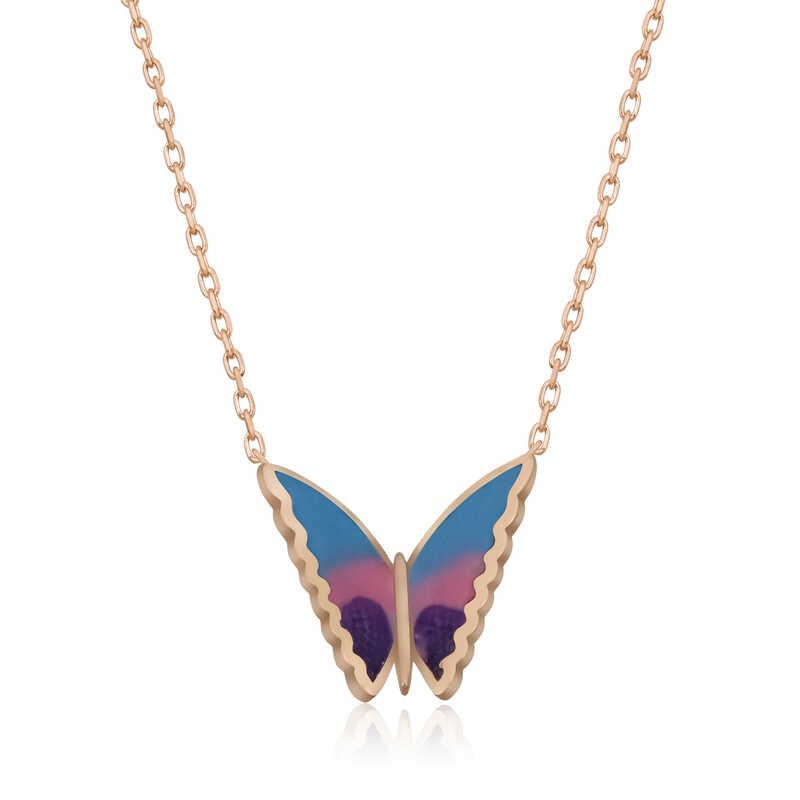 Hk Gümüş Kadın Kolye Rose Minimal Kelebek |Gümüş Takı Hediyelik Ürünler