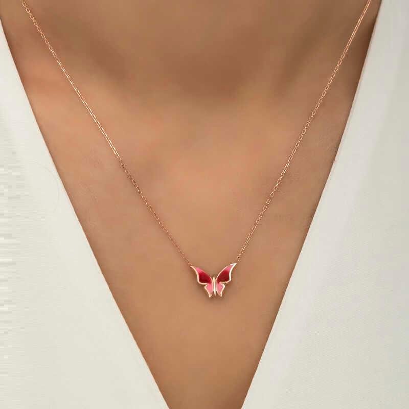 Hk Gümüş Kadın Kolye Rose Minimal Kelebek |Gümüş Takı Hediyelik Ürünler