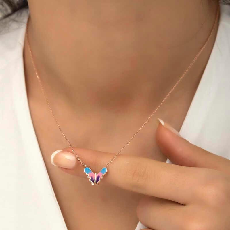 Hk Gümüş Kadın Kolye Rose Minimal Kelebek |Gümüş Takı Hediyelik Ürünler