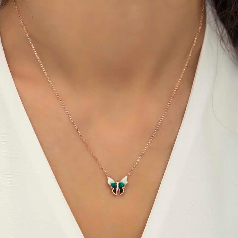 Hk Gümüş Kadın Kolye Rose Minimal Kelebek |Gümüş Takı Hediyelik Ürünler