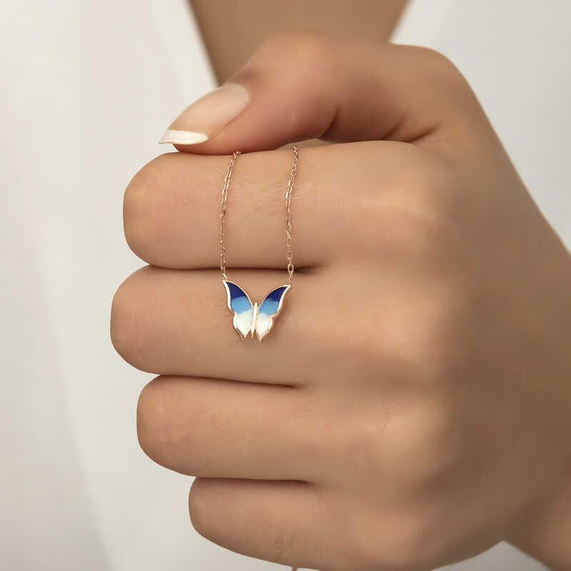 Hk Gümüş Kadın Kolye Rose Minimal Kelebek |Gümüş Takı Hediyelik Ürünler