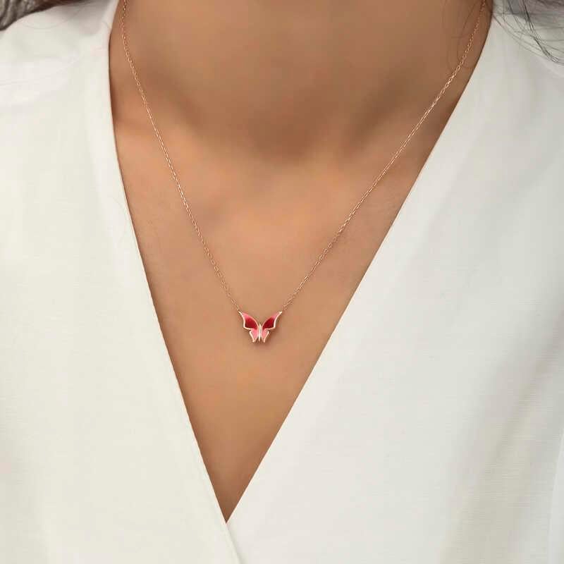 Hk Gümüş Kadın Kolye Rose Minimal Kelebek |Gümüş Takı Hediyelik Ürünler