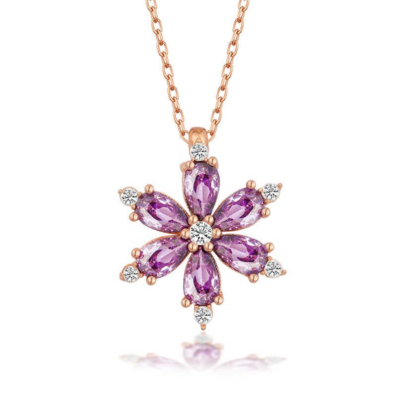 Hk Gümüş Kadın Kolye Rose Mor Lotus Çiçeği |Gümüş Takı Hediyelik Ürünler