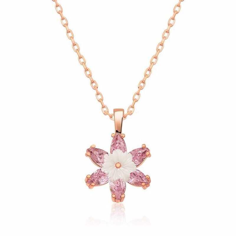 Gümüş Rose Pembe Lotus Çiçeği Kolye