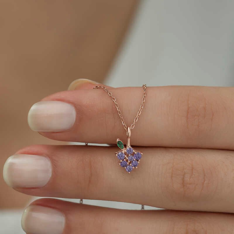 Hk Gümüş Rose Üzüm Figürlü Meyve Kolye | Gümüş Takı Hediyelik Ürünler