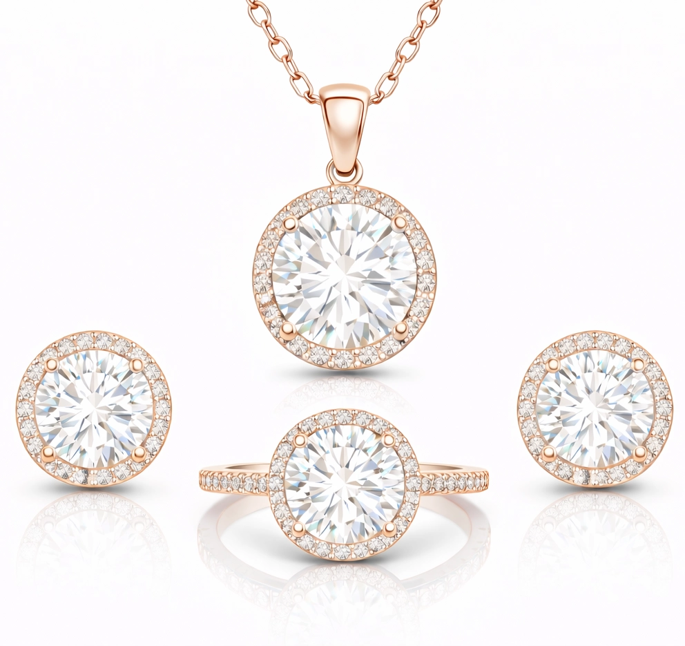 Gümüş Rose Yuvarlak Montür Tek Taş Set