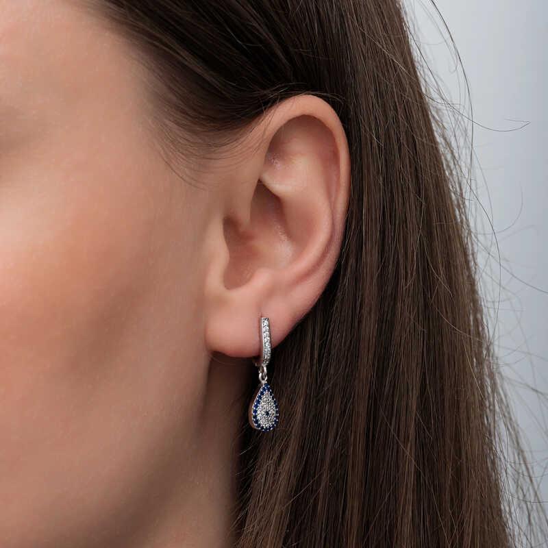 Hk Gümüş Kadın Küpe Sallantılı Damla Nazar |Gümüş Takı Hediyelik Ürünler