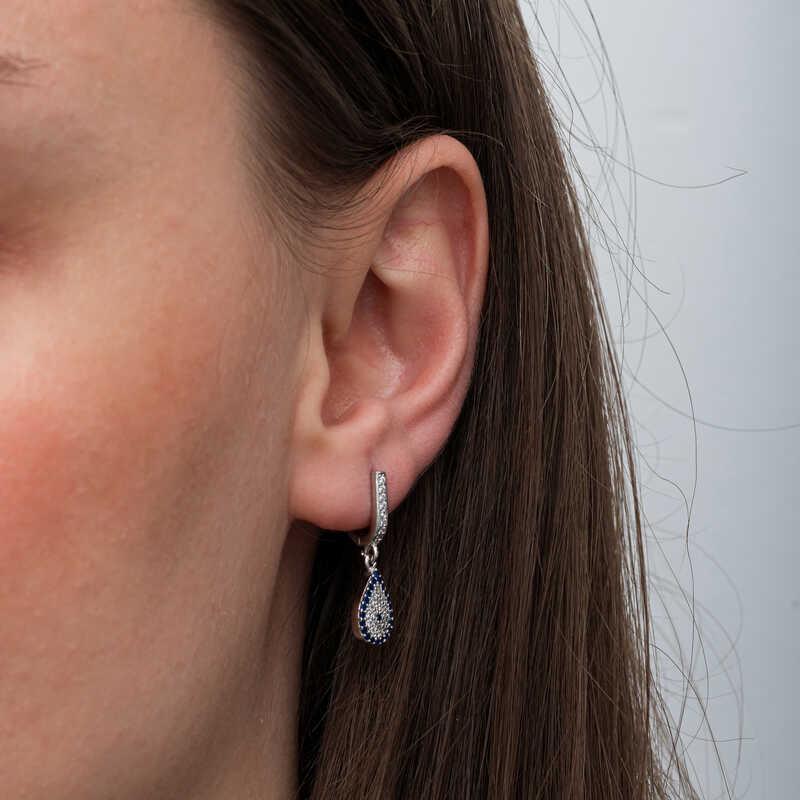 Hk Gümüş Kadın Küpe Sallantılı Damla Nazar |Gümüş Takı Hediyelik Ürünler