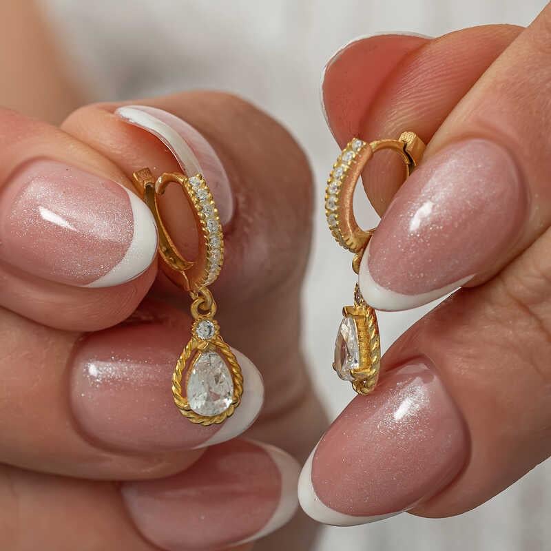 Hk Gümüş Kadın Küpe Sallantılı Gold Damla |Gümüş Takı Hediyelik Ürünler