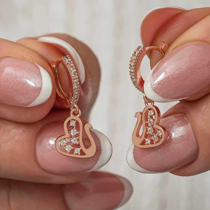 Hk Gümüş Kadın Küpe Sallantılı Rose Kuğu |Gümüş Takı Hediyelik Ürünler