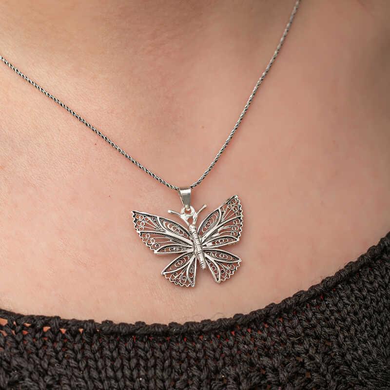Hk Gümüş Kadın Kolye Telkari Kelebek |Gümüş Takı Hediyelik Ürünler
