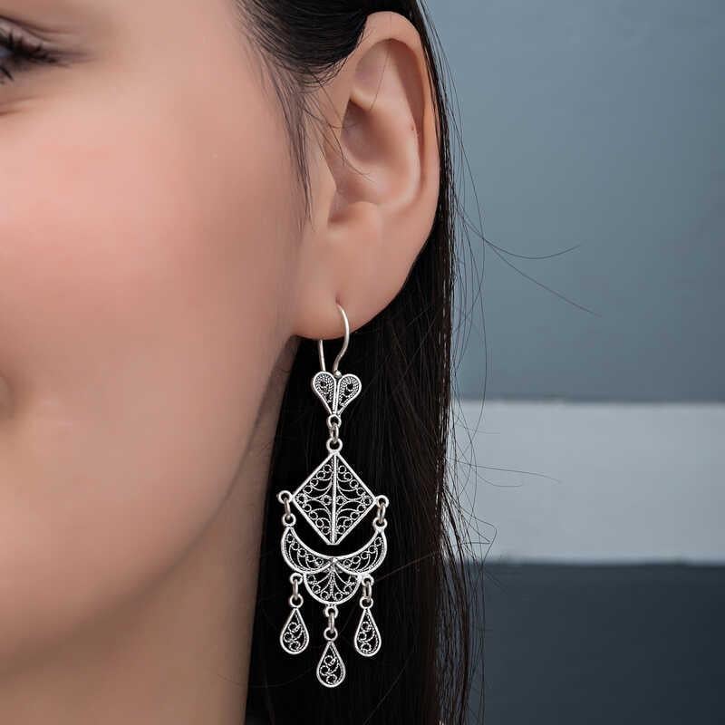 Hk Gümüş Kadın Küpe Telkari Sallantılı |Gümüş Takı Hediyelik Ürünler