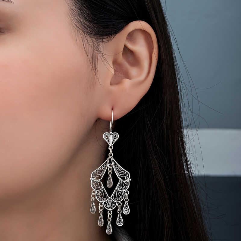 Hk Gümüş Kadın Küpe Telkari Sallantılı |Gümüş Takı Hediyelik Ürünler