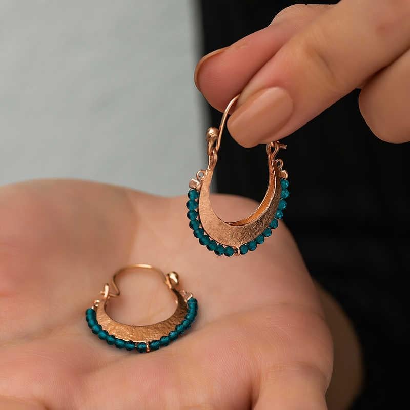 Hk Gümüş Kadın Küpe Turkuaz Taşlı Bohem |Gümüş Takı Hediyelik Ürünler