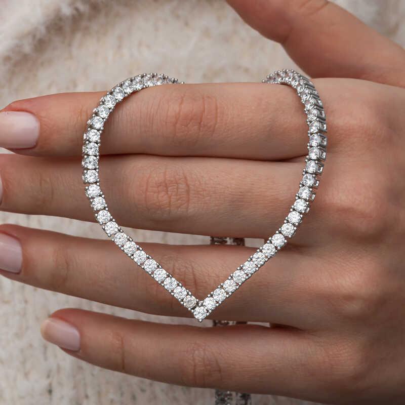 Hk Gümüş Kadın Kolye V Model Su Yolu |Gümüş Takı Hediyelik Ürünler