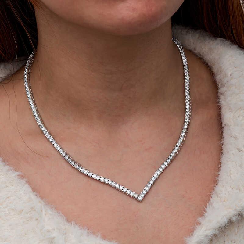 Hk Gümüş Kadın Kolye V Model Su Yolu |Gümüş Takı Hediyelik Ürünler